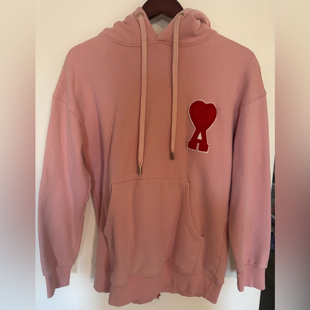 Ami Pink Hoodie with Red Heart Patch